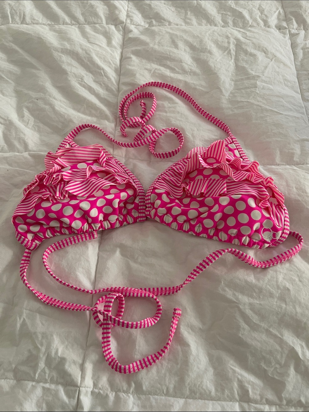 OP Girls Pink Polka Dot Ruffle Bikini Top